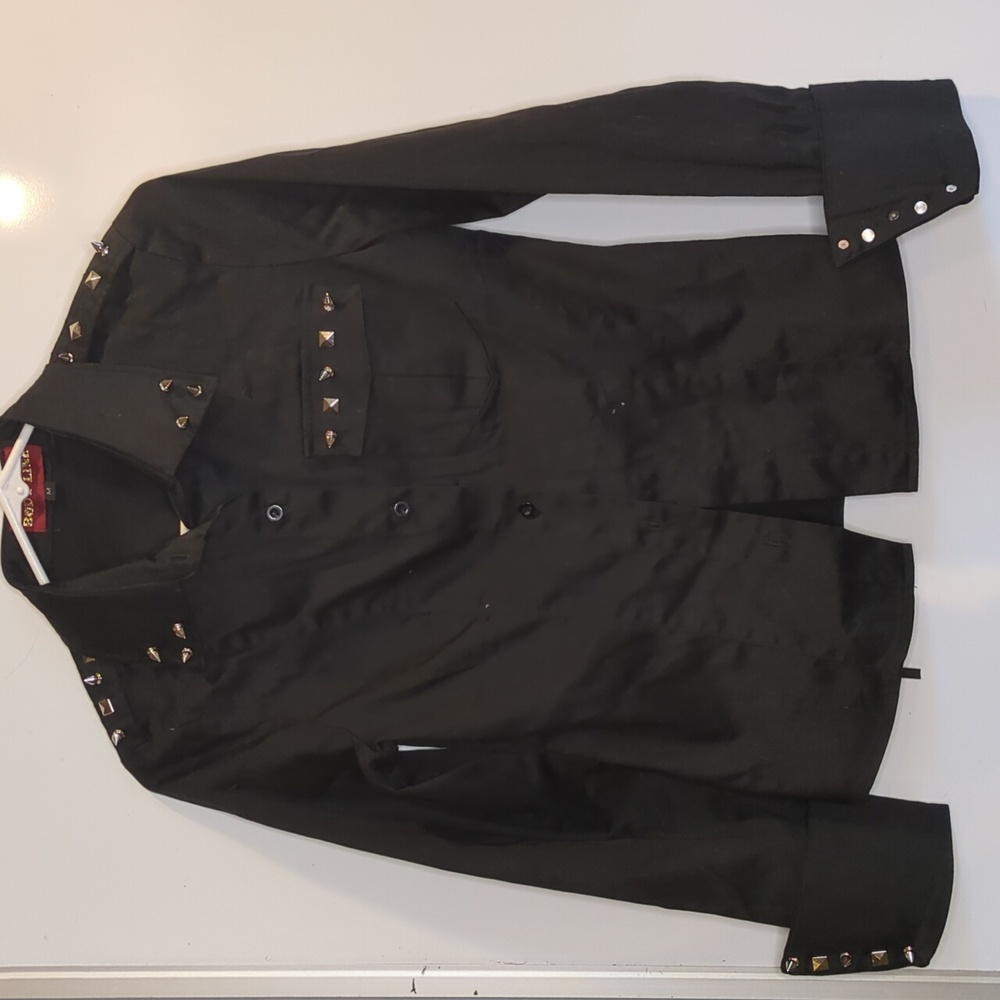 Body Line Medium Black Collared Studded Blouse